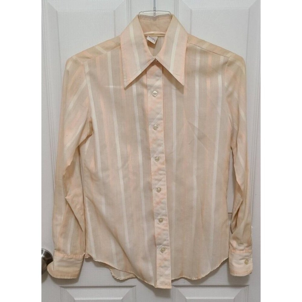 Vtg 70s Wrangler Women's Long Sleeve Button Up Top Dagger Collar Stripped Sz 7/8